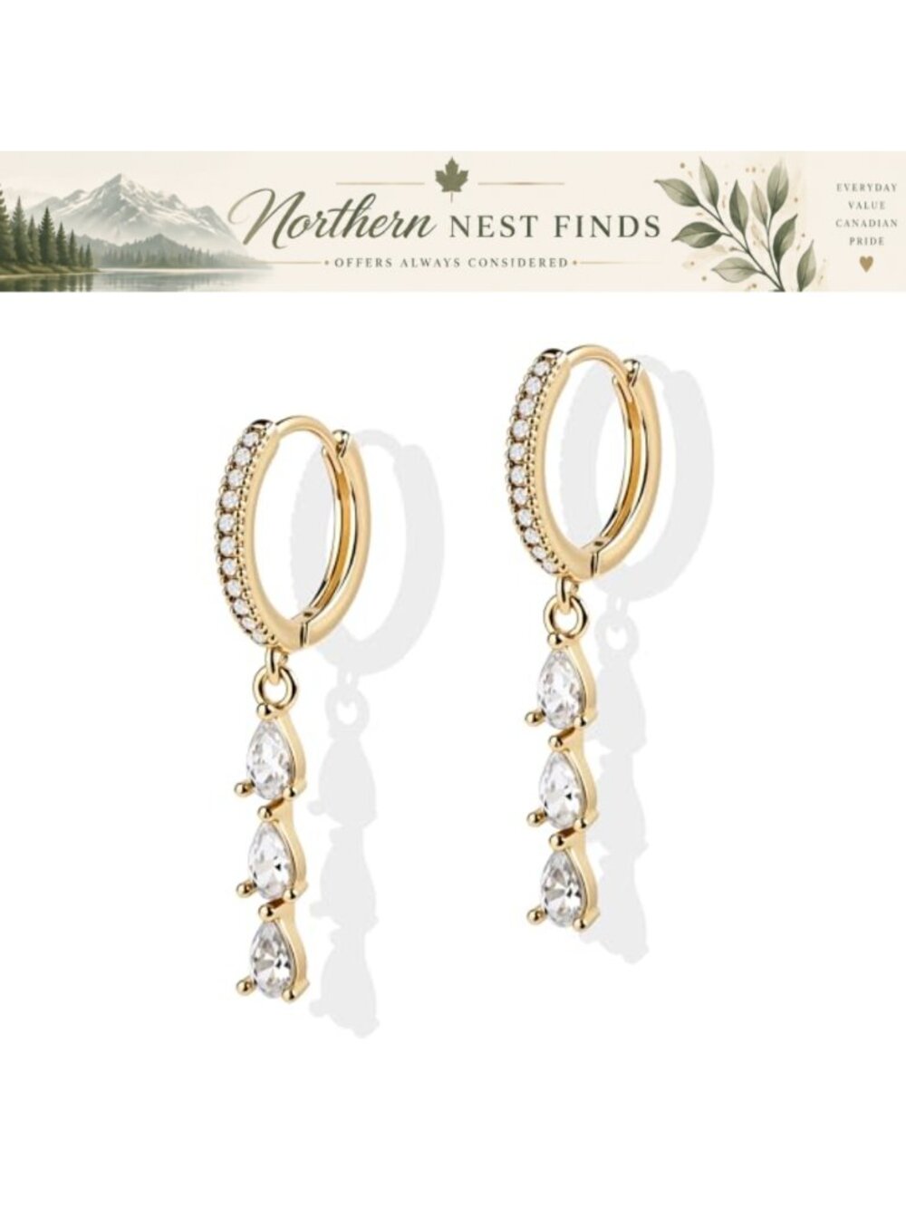 14K Gold Plated Drop Dangle Huggie Earrings Cubic Zirconia Women